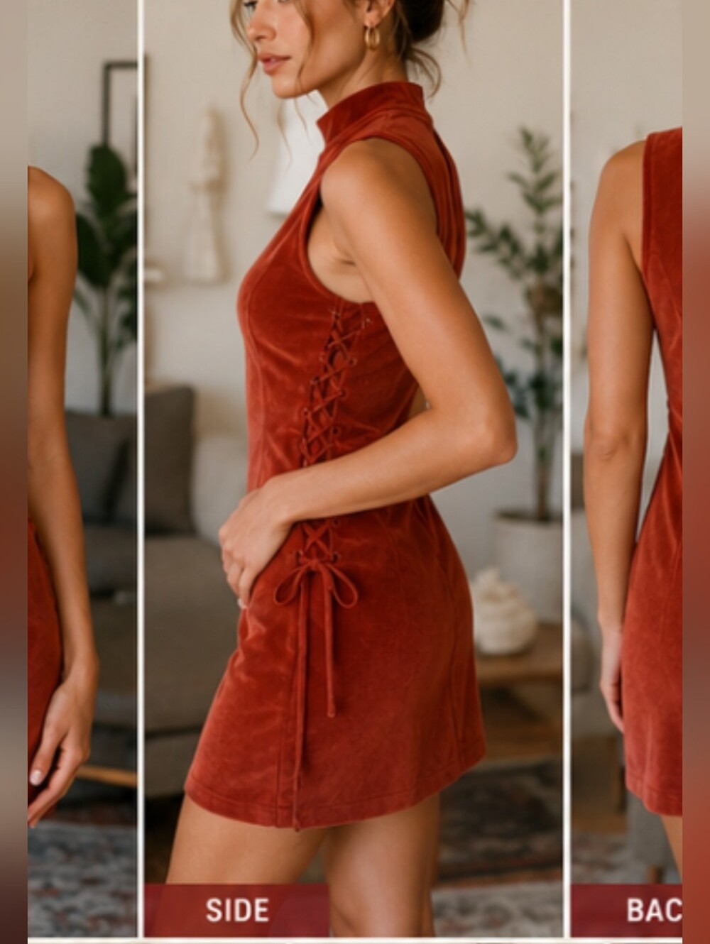 Miss Me Rust Faux Suede Lace Up Mini Dress M Y2K Western Boho